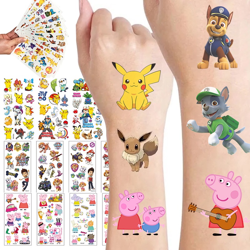 สติกเกอร์รอยสัก ลายการ์ตูนโปเกม่อน Pepe Pig Paw Patrol กันน้ํา เหมาะกับของขวัญวันเกิด คริสต์มาส สําหรับเด็กผู้ชาย และเด็กผู้หญิง 12 6 ชิ้น