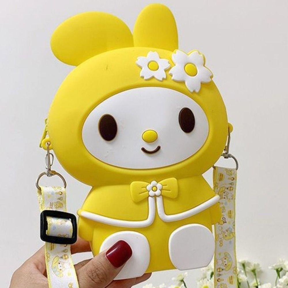 DSLONG Mini Crossbody Bag, Flower Rabbit Princess Small Bags, Cute Silicone Cartoon Shoulder Bag Girls