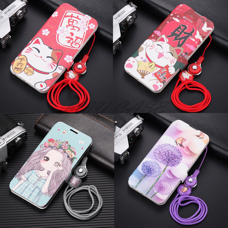 เคสโทรศัพท์มือถือหนัง ฝาพับ ลายแมวนําโชค ดอกแดนดิไลออน สีเขียว สําหรับ Oppo A12 A12e A3s AX5 A5 A5s A7 A9 2020 A5 2020 A31 2020 A92 A52 A53 A33 A92s F11 A9 F9 F15 A91