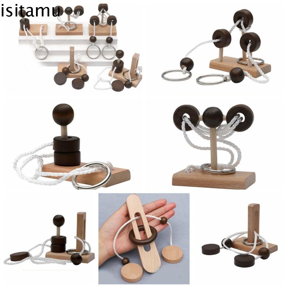 ปริศนาห่วงเชือกเกลียว ISITAFT, ไม้ 3D, เกมคิดพัฒนาสมอง Montessori เกม IQ อัจฉริยะผู้ใหญ่