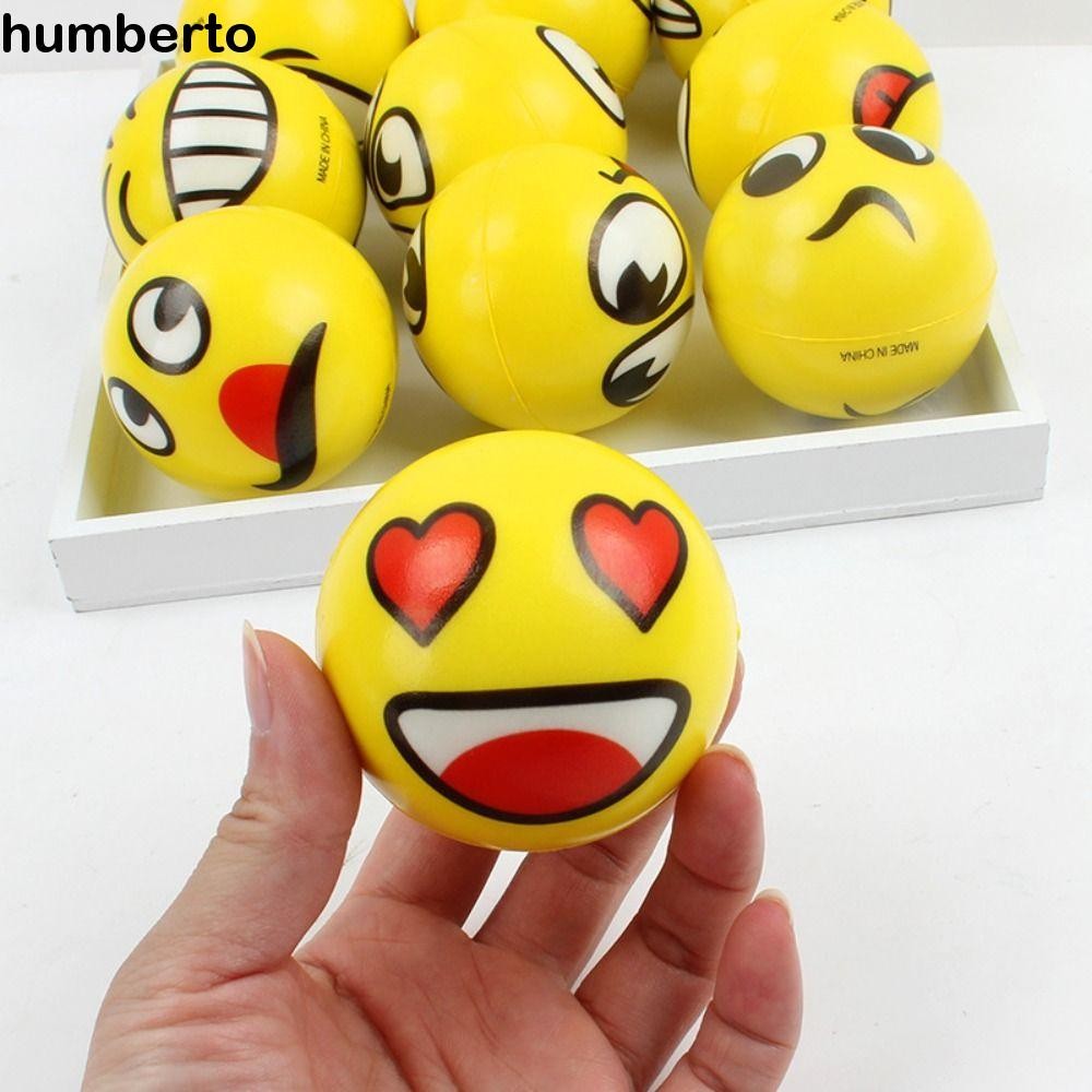 Humberto Smile Face Squeeze Ball, PU Elastic Smile Face Foam Ball, เครื่องนวดเท้าฟองน้ําสีเหลือง 6 ซ