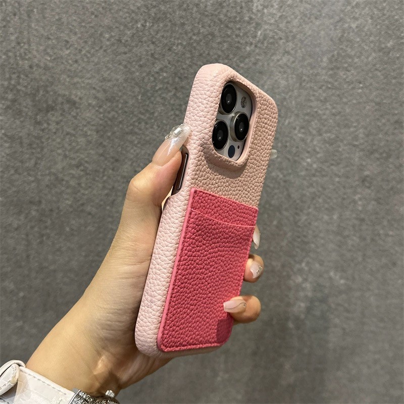 HOCE ลิ้นจี่รูปแบบหนังช่องใส่การ์ดเคสโทรศัพท์สําหรับ iPhone 17 16 Plus 15 14 13 12 Pro Max สองสีกระเป๋าสตางค์ฝาครอบ