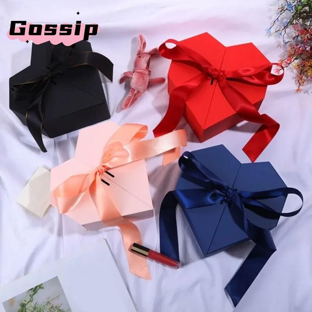 กล่องบรรจุ GOSSIP, Bows Heart Shaped Gift Box, Creative Valentines Day Florist Box Double Door Gift 