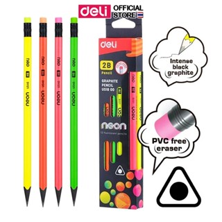 ดินสอไม้ สีนีออน HB Deli รุ่น U54600 ดินสอไม้ดำ ทรง3เหลี่ยม …