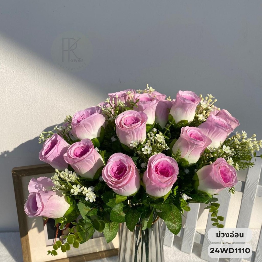 กุหลาบช่อ 30 ก้าน 20 ดอกแซมดอกดาว ดอกไม้ประดิษฐ์ ขนาดความยาว50cm.หน้าดอก 5 cm. - รูปที่ 7