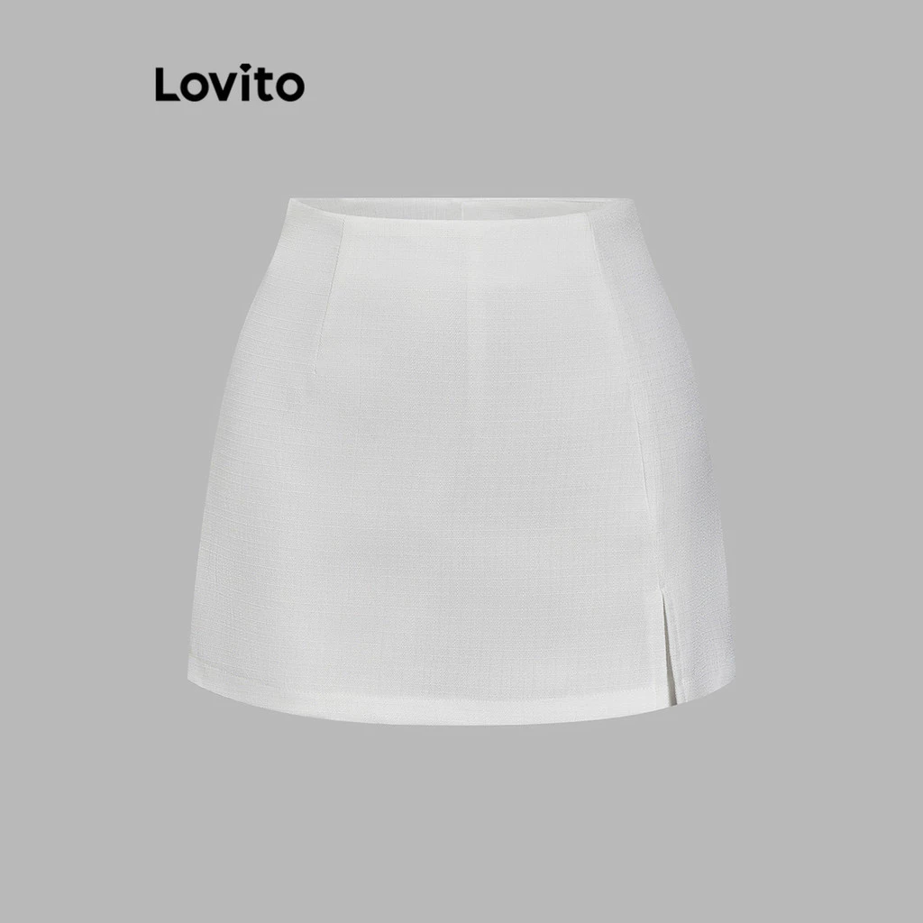 Lovito กางเกงขาสั้น 2 in 1 ซิปปลอม L58AD066 สีขาว