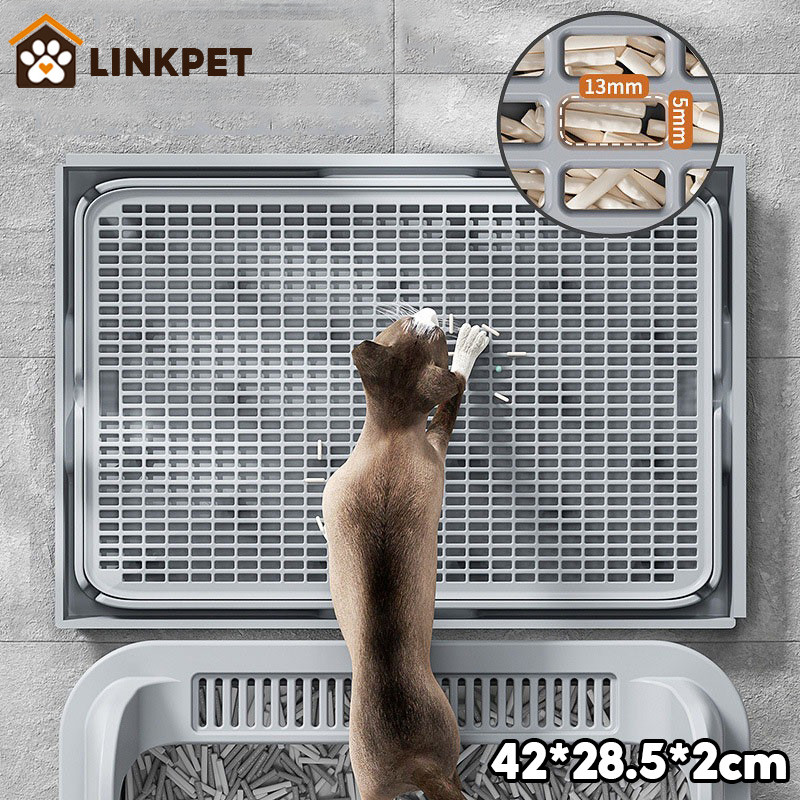 ที่รองทรายแมว วัสดุสแตนเลส 42*28.5*2cm การออกแบบสองชั้น ทนต่อสิ่งสกปรก แมวและสุนัขสามารถใช้ได้