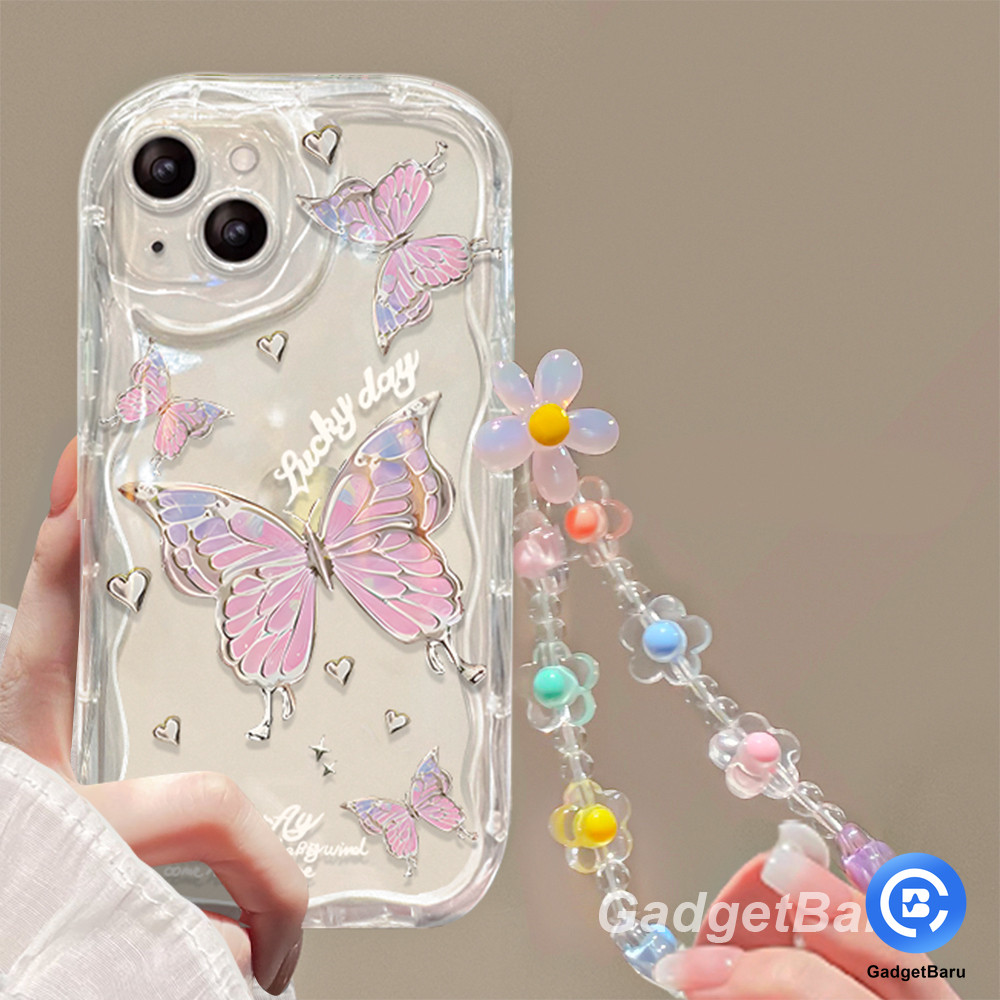 MERAH สีชมพูผีเสื้อเคสโทรศัพท์ใหม่ภาพวาดสีน้ํามันและสายคล้องสําหรับ Xiaomi Redmi9 9i 9a 9at 9c 10 9p