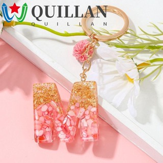 Quillan พวงกุญแจ จี้ลูกบอลปอมปอม 26 ตัวอักษร 26 ตัว สีชมพู แฟชั่น สําหรับผู้หญิง