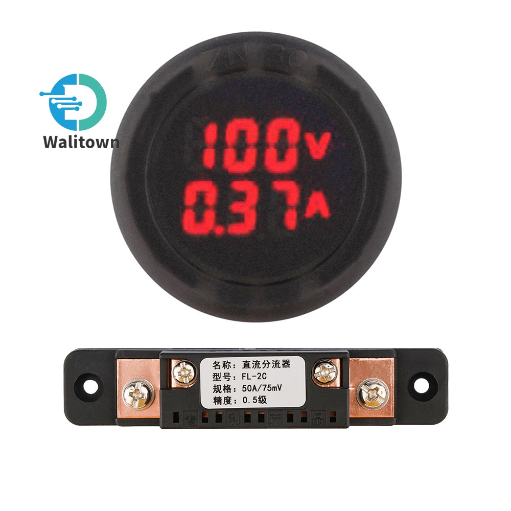 Dc 5-100V 1A/10A/50A/100A Circular Dual-Display 2 สาย DC แรงดันไฟฟ้าและ Current Meter LED Digital Display สําหรับรถยนต์รถกระบะ RV รถบรรทุก