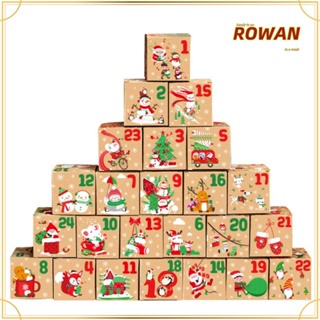 Rowans กล่องกระดาษคราฟท์ ลายซานตาคลอส สโนว์แมน สําหรับใส่ขนมหวาน ปฏิทิน ปาร์ตี้คริสต์มาส DIY 24 ชิ้น