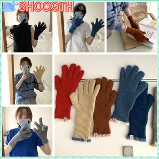 Shoogth ถุงมือผ้าขนสัตว์ถัก แบบนิ่ม สีเทา เหมาะกับของขวัญ แฟชั่นฤดูใบไม้ร่วง และฤดูหนาว สําหรับผู้หญิง