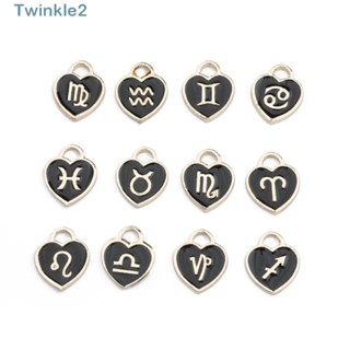 Twinkle จี้รูปหัวใจ 12 กลุ่มดาว โลหะผสม 0.5X0.47 นิ้ว สีดํา สําหรับทําเครื่องประดับ สร้อยคอ สร้อยข้อมือ ต่างหู งานฝีมือ DIY 48 ชิ้น