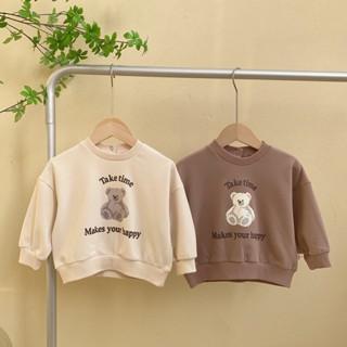 เสื้อกันหนาวแขนยาว มีฮู้ด ผ้าฝ้าย ลายหมีน่ารัก แฟชั่นฤดูใบไม้ร่วง สําหรับเด็กผู้ชาย และเด็กผู้หญิง อายุ 0-3 ปี