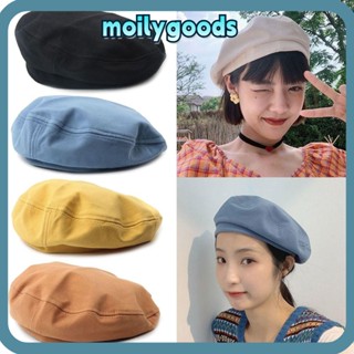 Moilyhd หมวกเบเร่ต์ หมวกเบเร่ต์ ผ้าฝ้าย สีพื้น สไตล์เกาหลี อังกฤษ ย้อนยุค สําหรับผู้หญิง