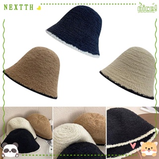 Nextth หมวกบักเก็ต ผ้าถัก ยืดหยุ่น ลูกไม้ นิ่ม สีตัดกัน ฤดูหนาว สําหรับผู้หญิง