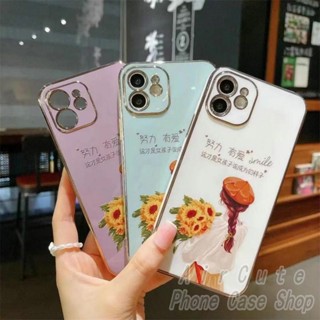 เคส Redmi 12 12C 10 10C 10A 9 9A 9T 9C A1 Xiaomi MI POCO X5 X3 NFC Pro C40 F5 M5 M5s 4G 5G Redmi12 Redmi10 2021 2022 Plating Protect Camera Sunflower Girl Soft Case