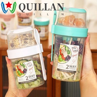 Quillan ถ้วยสลัด 870/1070 มล. พลาสติกปิดผนึก พร้อมส้อมแยก กล่องอาหารกลางวัน สองชั้น