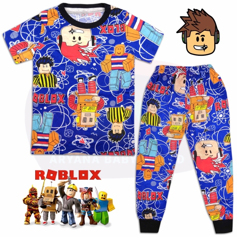 (1Y-11Y) BLUE R0BL0X ชุดนอนเด็กผ้าฝ้ายเต็มรูปแบบ-ชุดนอน Boy NightWear Baju Budak kanak kanak-kan Lel