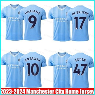 เสื้อยืด พิมพ์ลายการ์ตูนฟุตบอล Manchester City Jersey Haaland De Bruyne Grealish Mahrez Foden 23 24 พลัสไซซ์