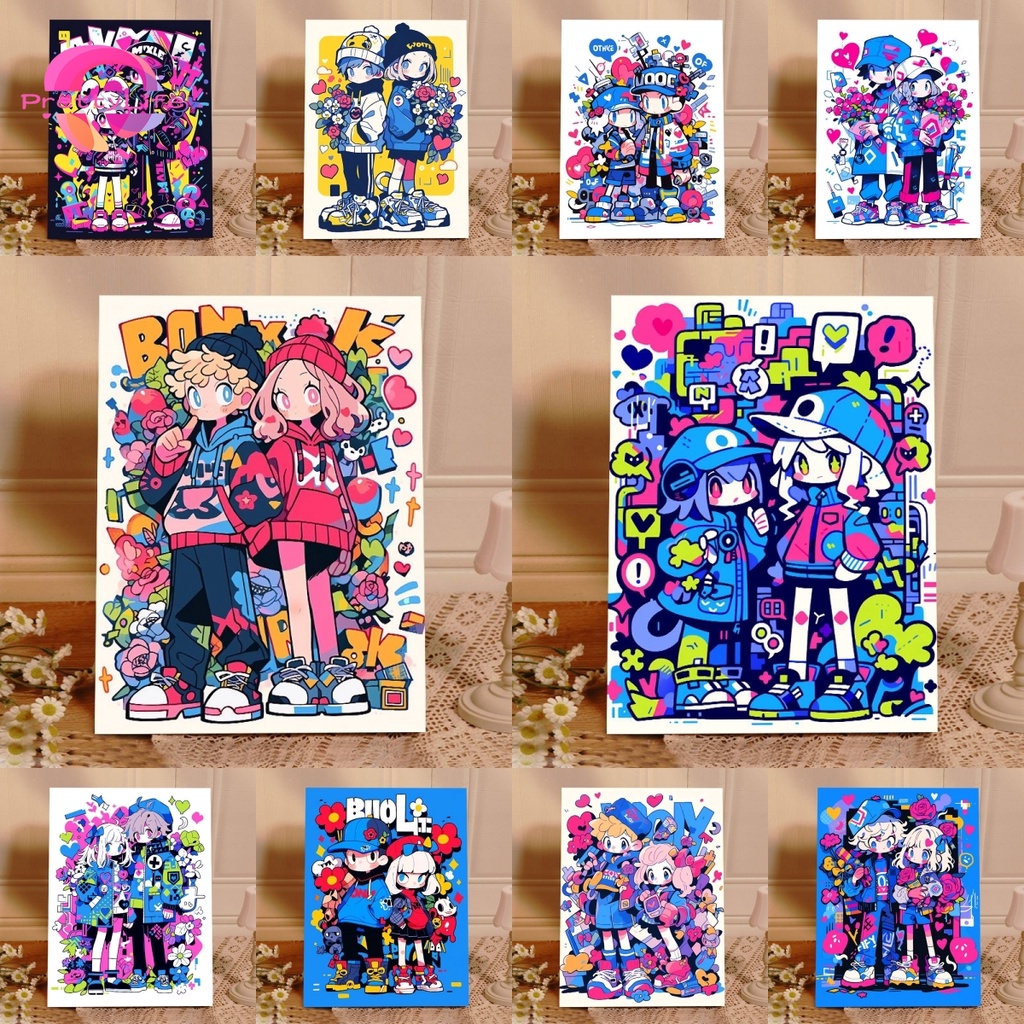 【PL】ชุดงานจิตรกรรมเม็ดบีด ทรงเพชร พลอยเทียม แนวตั้ง 5D ลายตัวละครคู่รัก Dopamine 30x40 ซม. สําหรับตกแต่งบ้าน DIY