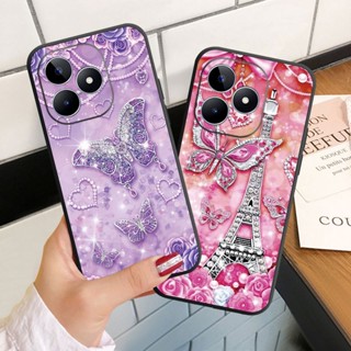 เคสโทรศัพท์มือถือ ซิลิโคนนุ่ม ลายผีเสื้อ ประดับเพชร สําหรับ Realme C53 C55 11 Pro Plus Pro+