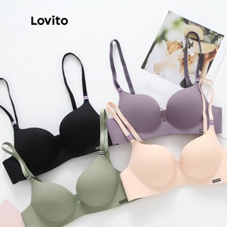 Lovito บราเล็ตต์ กระดุมแถวเดียว ขนาดเล็ก ลําลอง สําหรับผู้หญิง LNA15020 (สีเขียว/ดํา)