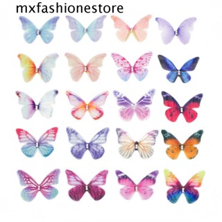 Mxfashione ผ้าโพกศีรษะ สองชั้น ผ้าชีฟองโปร่งแสง ลายผีเสื้อ DIY สําหรับตกแต่งงานแต่งงาน