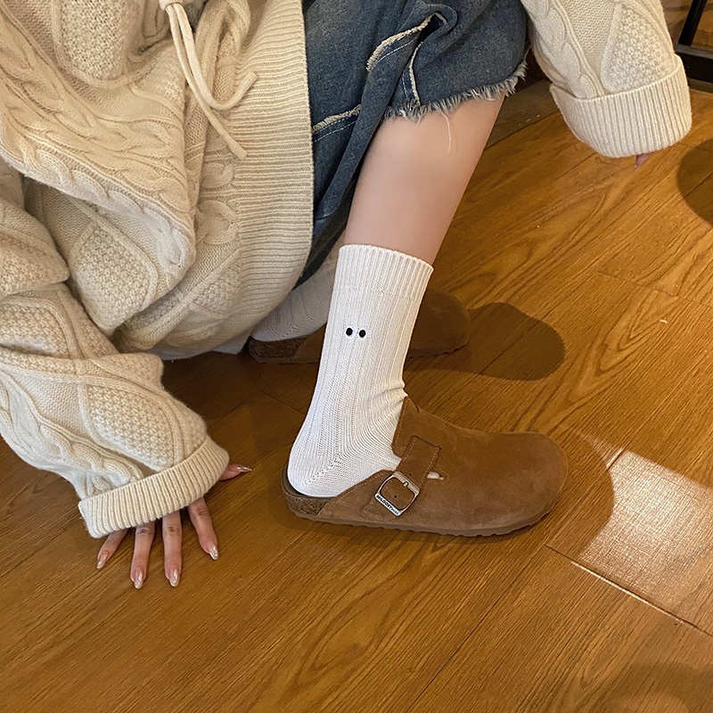 ถุงเท้า ผ้าฝ้ายแท้ แบบหนา ปักลายการ์ตูน สีพื้น แบบเรียบง่าย แฟชั่นฤดูใบไม้ร่วง และฤดูหนาว สไตล์เรโทร สําหรับผู้หญิง - รูปที่ 2