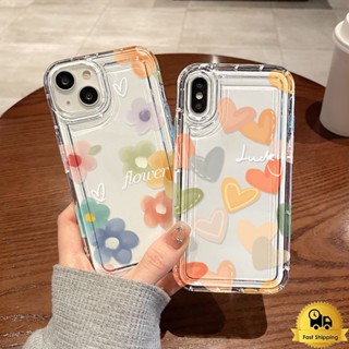 ชัดเจนเคสโทรศัพท์คู่สำหรับไอโฟน 11 12 13 14 15 Pro Max XR 7 6 8 Plus X XS หัวใจดอกไม้สี กันกระแทก เคสโทรศัพท์มือถือ