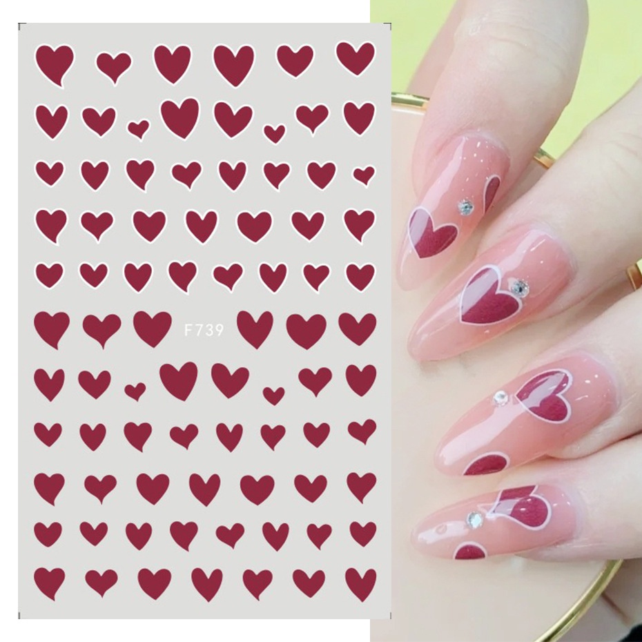 3D สีดํา/สีขาว/สีแดงหัวใจเล็บสติกเกอร์ Love Geometric Line เคล็ดลับการออกแบบเล็บ Slider สําหรับตกแต่งเล็บ