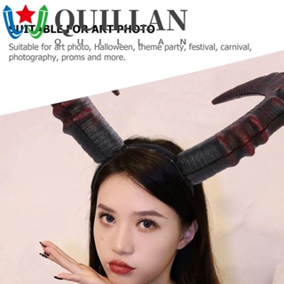 Quillan ที่คาดผม หนัง Pu ลาย Demon Horns Devil Ox Horn พร็อพการแสดงบนเวที ฮาโลวีน สําหรับผู้ชาย