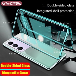 Double Sided Tempered Glass Phone Case For Vivo V29 V27 Pro V29Pro V27Pro V 27 29 V 27Pro 29Pro 5G Luxury Flip Casing Metal Frame Hard Shockproof Protect Back Casing Cover