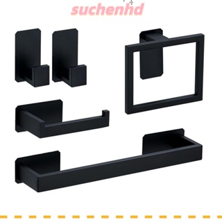 Suchenhd ชุดบาร์ผ้าขนหนู สเตนเลส SUS304 สีดําด้าน สําหรับห้องน้ํา 5 ชิ้น