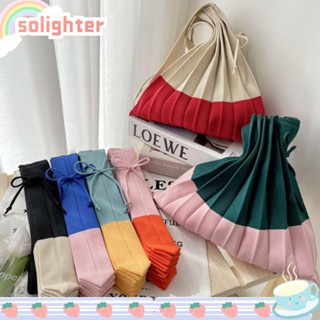 Solighter กระเป๋าถือ ทรงโท้ท แต่งจับจีบ สีคอนทราสต์ แฟชั่นสําหรับสตรี