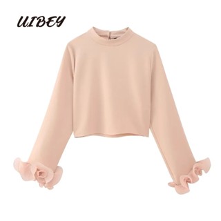 Uibey เสื้อเชิ้ต คอกลม จีบรอบ อเนกประสงค์ แฟชั่น 4021