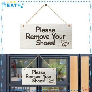 Teath ป้ายไม้ ลาย Please Remove Your Shoes ทนทาน สไตล์ชนบท สําหรับแขวนตกแต่งประตูโรงแรม