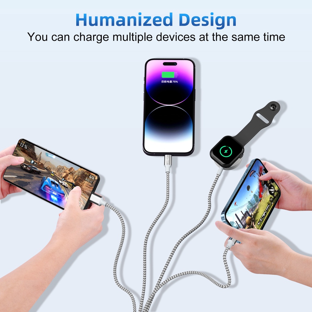 Fonken 6 in 1 สายนาฬิกาข้อมือ และที่ชาร์จโทรศัพท์ แบบถัก สําหรับ AP Phone/Watch USB & Type-C ที่ชาร์จแม่เหล็ก - รูปที่ 4