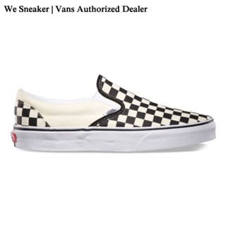 Vans สลิปออน (คลาสสิก) กระดานหมากรุก สีดํา / ปิด สีขาว ตรวจสอบ 100% โดยตัวแทนจําหน่ายที่ได้รับอนุญาตของ wesnaker vans