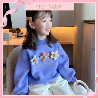 🍓GNR BABY🫐เสื้อกันหนาวลําลอง แขนยาว คอกลม ลายดอกไม้ สไตล์เกาหลี สําหรับเด็กผู้หญิง อายุ 3-12 ปี