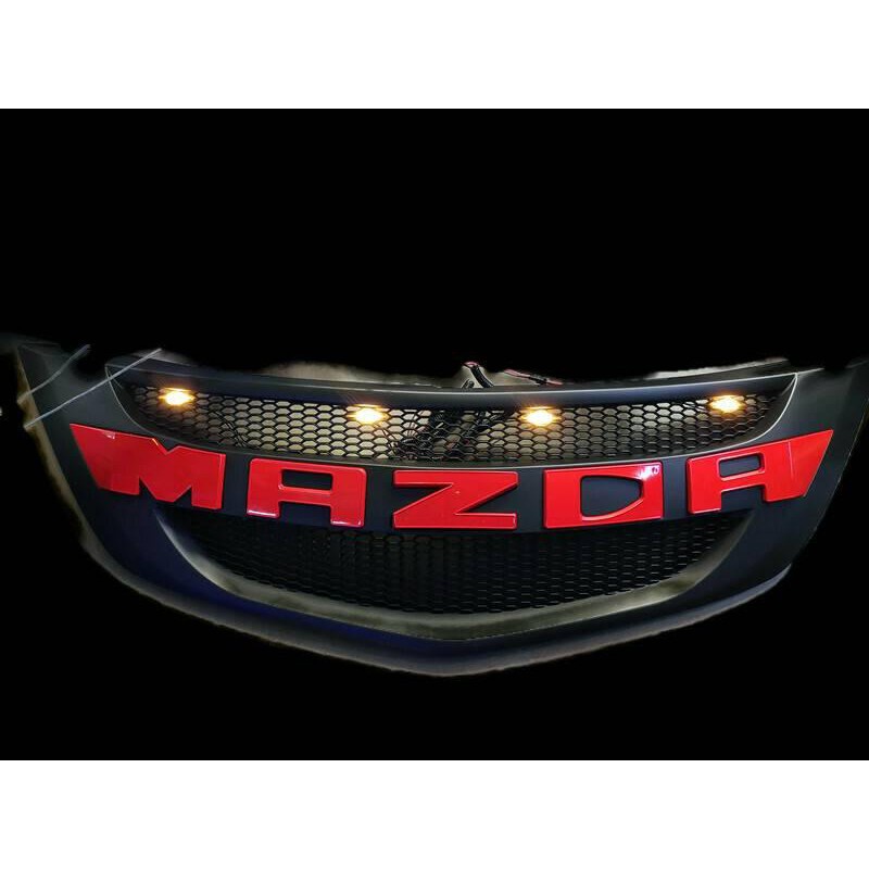 กระจังหน้าแต่ง  BT50  Pro 2012 -  2020 ดำด้าน LOGO MAZDA แดง รุ่นมีไฟ สวยๆ ***** *ส่งจาก-กทม*
