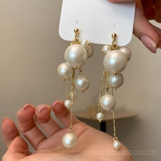 0912YWGM Super Fairy Cotton Pearl Tassel Earrings Womens Niche Personality All-Matching Graceful Fashion High-Profile Earrings Earrings T4YC