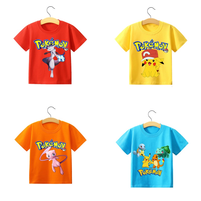 เสื้อยืดแขนสั้น ผ้าฝ้าย พิมพ์ลาย Pokemon Pikachu เหมาะกับของขวัญ แฟชั่นฤดูร้อน สําหรับเด็กผู้ชาย