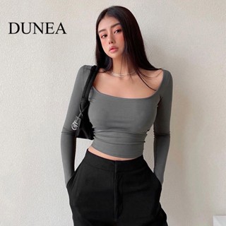 Dunea เสื้อยืดลําลอง แขนยาว คอสี่เหลี่ยม แฟชั่นฤดูใบไม้ร่วง สําหรับผู้หญิง