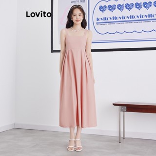 Lovito ชุดเดรส แขนกุด ซิปรูด สีพื้น สไตล์ลำลอง สำหรับผู้หญิง L49AD067 (สีชมพู)