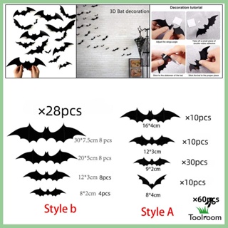 [ค้างคาว ตกแต่งผนัง, สติกเกอร์ตกแต่งฮาโลวีน 3D, สติกเกอร์ตกแต่งบ้าน ห้องพัก, สติกเกอร์ สีดํา น่ากลัว สําหรับร้านอาหาร