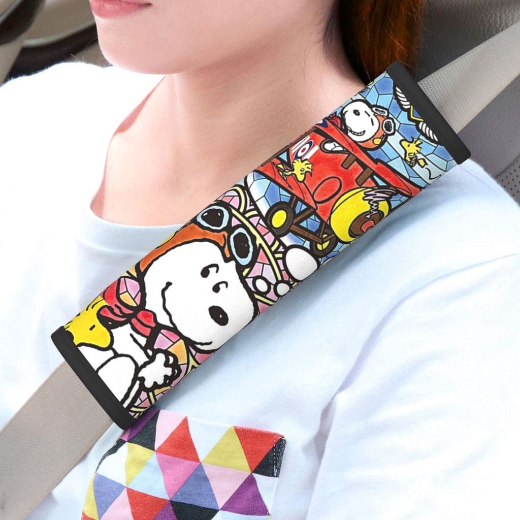 ปลอกหุ้มเข็มขัดนิรภัยรถยนต์ ลายการ์ตูน Snoopy (2 ชิ้น)
