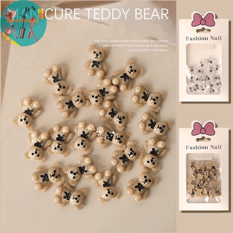 Renbg อุปกรณ์ตกแต่งเล็บ รูปโบว์ หมีน่ารัก 3D สีโปร่งใส สําหรับตกแต่งเล็บ Diy 20 ชิ้น ต่อชุด