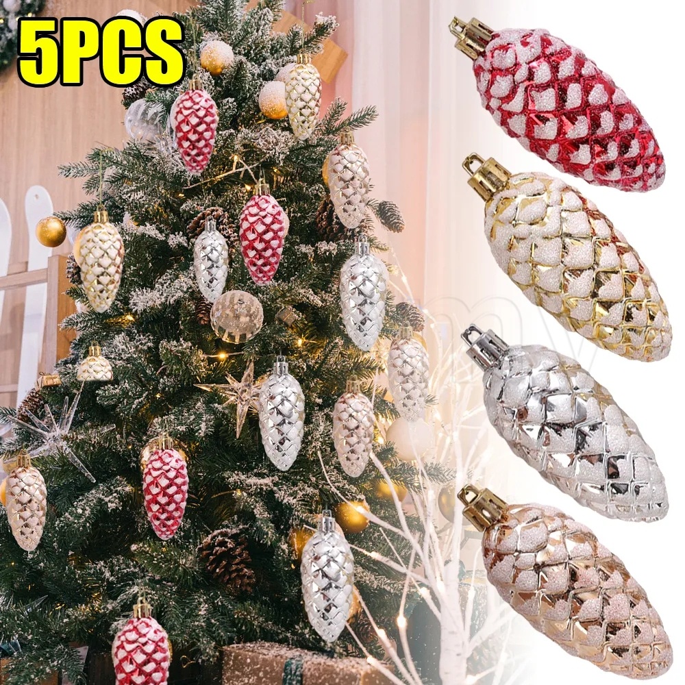 4/6 ชิ้นกล่องสังกะสีแขวนลูกบอลพลาสติก/DIY ต้นคริสต์มาส Pinecone Glitter Ball ตกแต่ง/เทศกาลวันหยุดเกล็ดหิมะลายจี้/บ้านปีใหม่ Xmas Party เครื่องประดับ