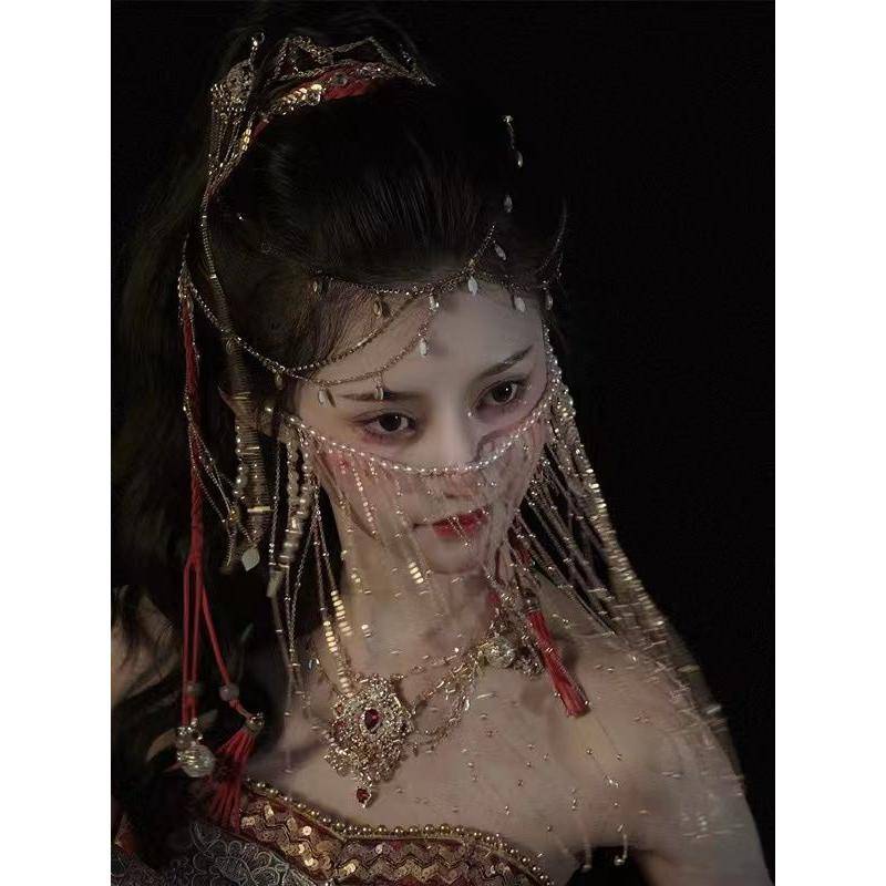 เครื่องประดับผม จี้มงกุฎเต้นรํา แต่งพู่ สีทอง สไตล์ฮั่นฝู แฟชั่นตะวันตก สําหรับเต้นหน้าผาก2023918014